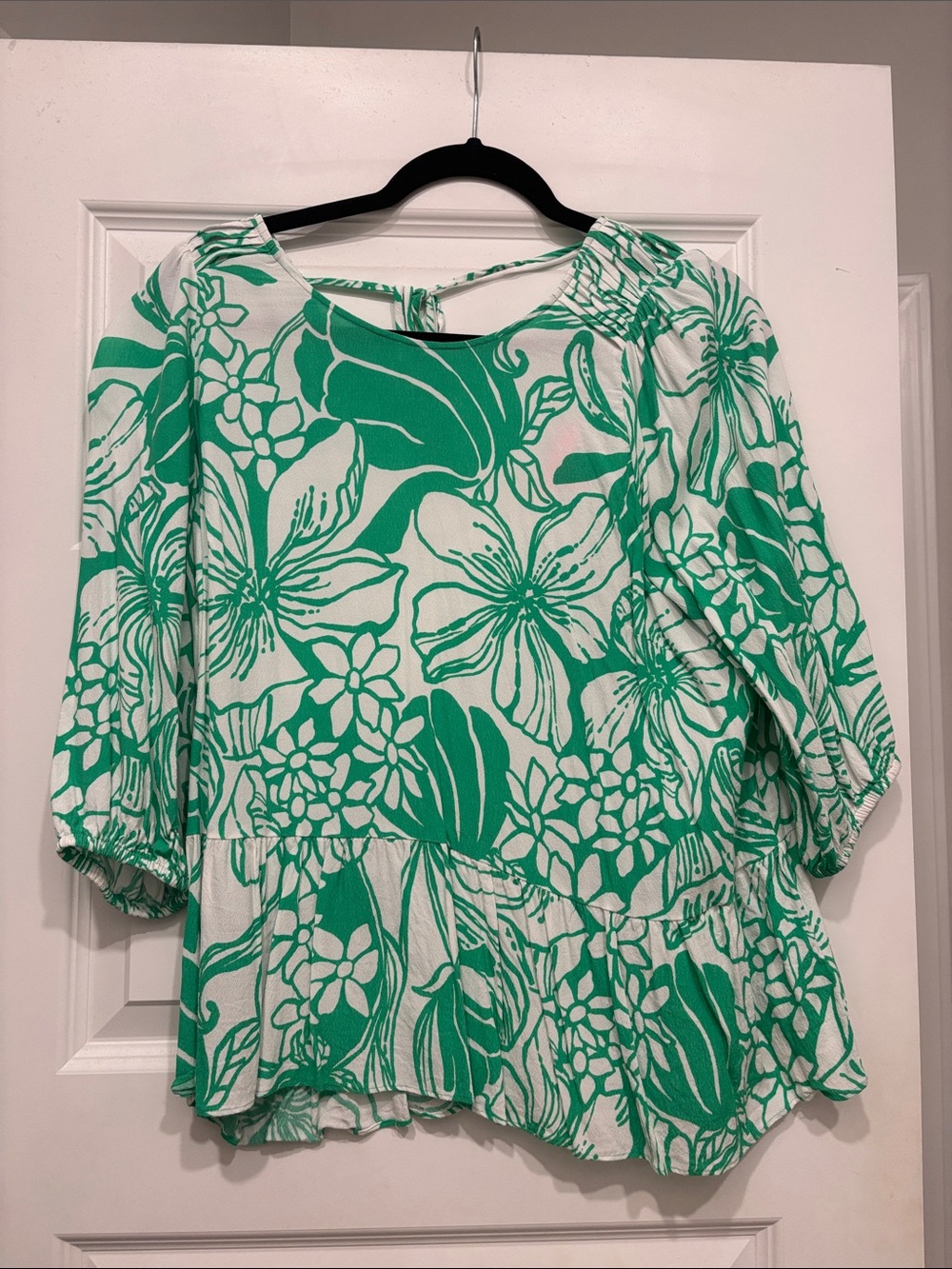Lilly Pulitzer Green and White Floral Peplum Blouse